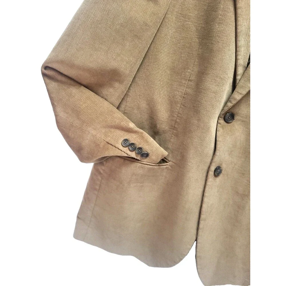 Preppy Corduroy Blazer Sport Coat L Alan‎ Flusser Tan 2 Button Jacket Academia